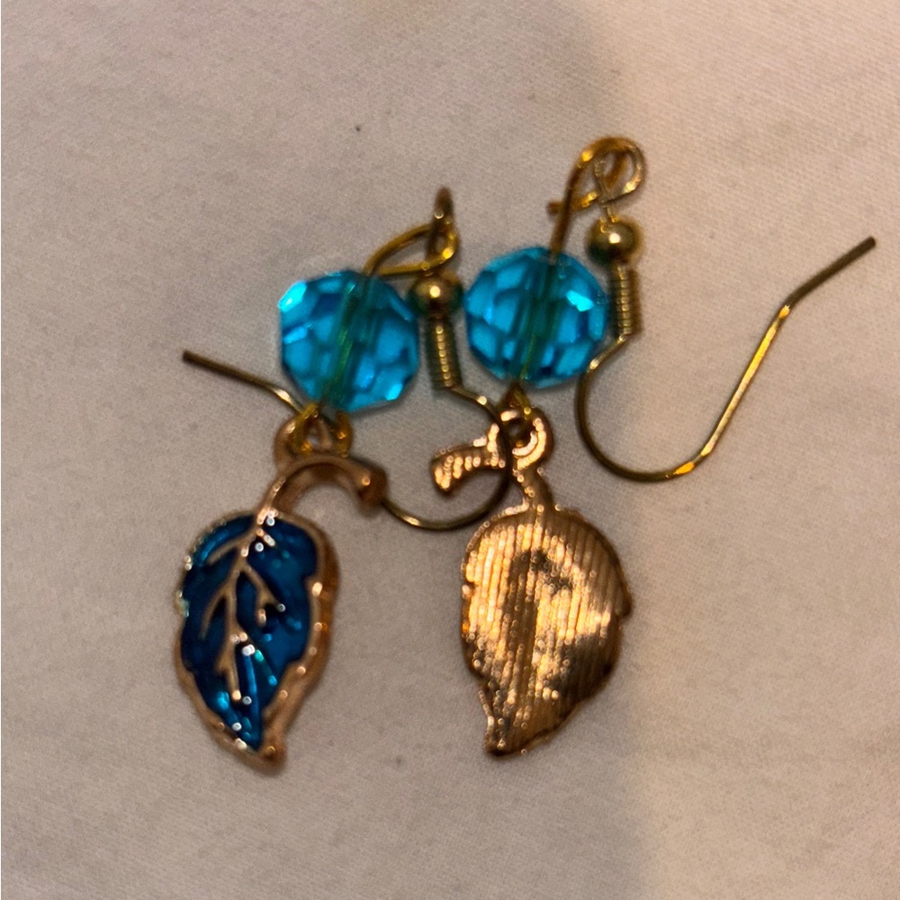 Neiman Marcus Gold and Blue Asymmetric Earrings - Picture 2 of 5